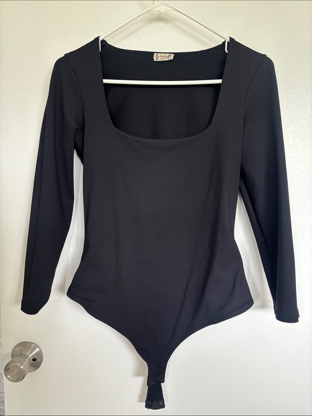 Free People Black Long-Sleeve Square Neck Bodysuit